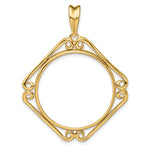 Lataa kuva Galleria-katseluun, 14K Yellow Gold Cushion Shaped Scroll Design 1/2 oz American Eagle Panda US $10 Dollar Liberty Indian Coin Bezel Holder Pendant Prong Fits 27 mm Coins
