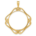 Kép betöltése a galériamegjelenítőbe: 14K Yellow Gold Cushion Shaped Scroll Design 1 oz Maple Leaf 1/2 oz Cat Coin Bezel Holder Pendant Prong Fits 30 mm Coins
