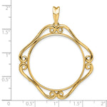 Kép betöltése a galériamegjelenítőbe: 14K Yellow Gold Cushion Shaped Scroll Design 1 oz Maple Leaf 1/2 oz Cat Coin Bezel Holder Pendant Prong Fits 30 mm Coins
