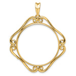 Kép betöltése a galériamegjelenítőbe: 14K Yellow Gold Cushion Shaped Scroll Design 1 oz Maple Leaf 1/2 oz Cat Coin Bezel Holder Pendant Prong Fits 30 mm Coins
