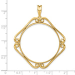 Load image into Gallery viewer, 14K Yellow Gold Cushion Shaped Scroll Design US $20 Dollar Liberty Saint-Gaudens Coin Bezel Holder Pendant Prong Fits 34.2 mm Coins
