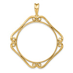 Load image into Gallery viewer, 14K Yellow Gold Cushion Shaped Scroll Design US $20 Dollar Liberty Saint-Gaudens Coin Bezel Holder Pendant Prong Fits 34.2 mm Coins
