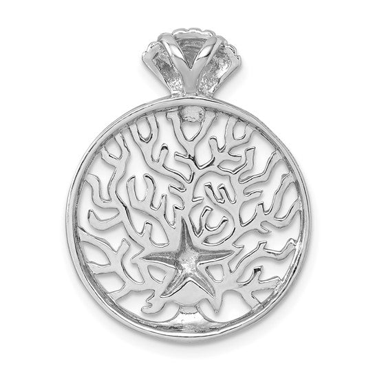 Sterling Silver Coral Reef with Starfish Scallop Shell Pendant Charm