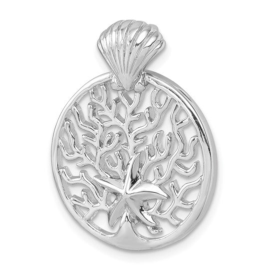Sterling Silver Coral Reef with Starfish Scallop Shell Pendant Charm