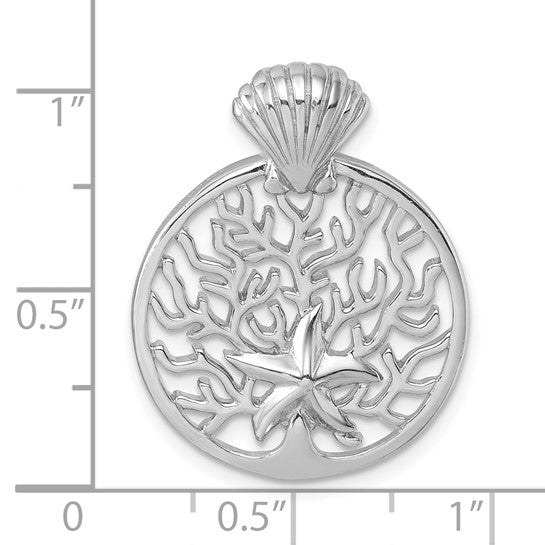 Sterling Silver Coral Reef with Starfish Scallop Shell Pendant Charm