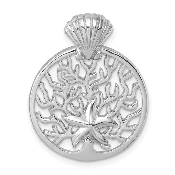 Sterling Silver Coral Reef with Starfish Scallop Shell Pendant Charm