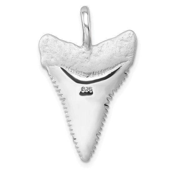 Sterling Silver Shark Tooth Large 3D Pendant Charm Rhodium Plated