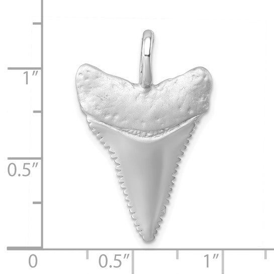 Sterling Silver Shark Tooth Large 3D Pendant Charm Rhodium Plated