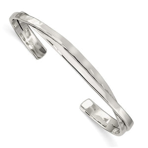 925 Sterling Silver Intertwined Hammered Contemporary Modern Cuff Bangle Bracelet