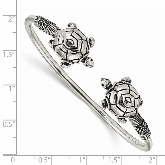 Sterling Silver Turtles Filigree Antique Style Cuff Bangle Bracelet Flexible