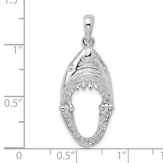 Sterling Silver Shark Head Moveable Pendant Charm Rhodium Plated