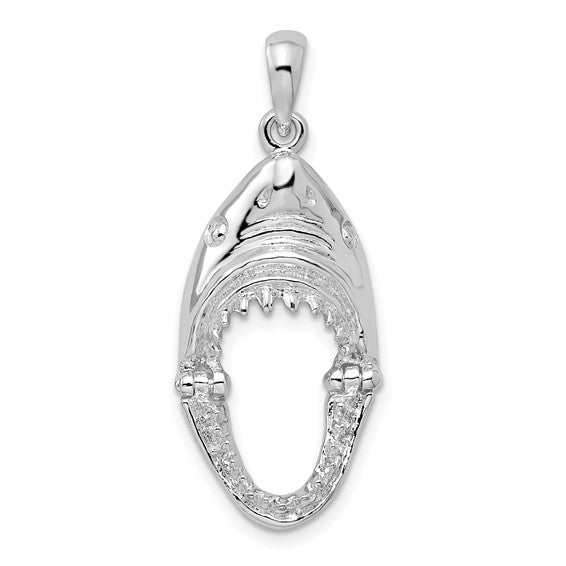 Sterling Silver Shark Head Moveable Pendant Charm Rhodium Plated
