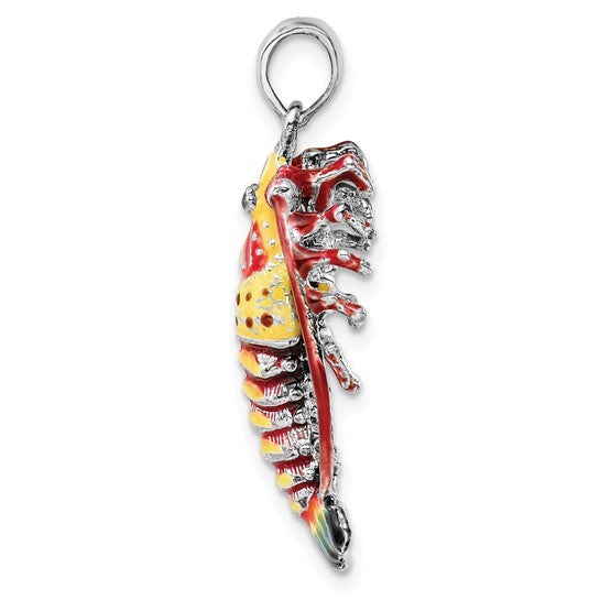 Sterling Silver Enamel Lobster 3D Pendant Charm Rhodium Plated