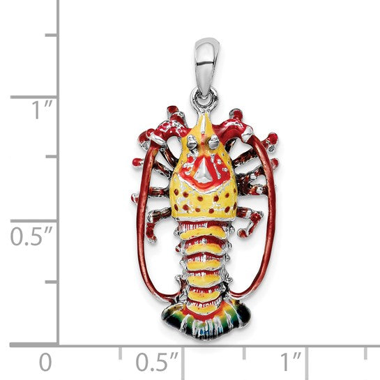 Sterling Silver Enamel Lobster 3D Pendant Charm Rhodium Plated