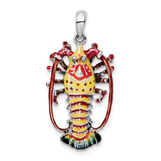 Sterling Silver Enamel Lobster 3D Pendant Charm Rhodium Plated