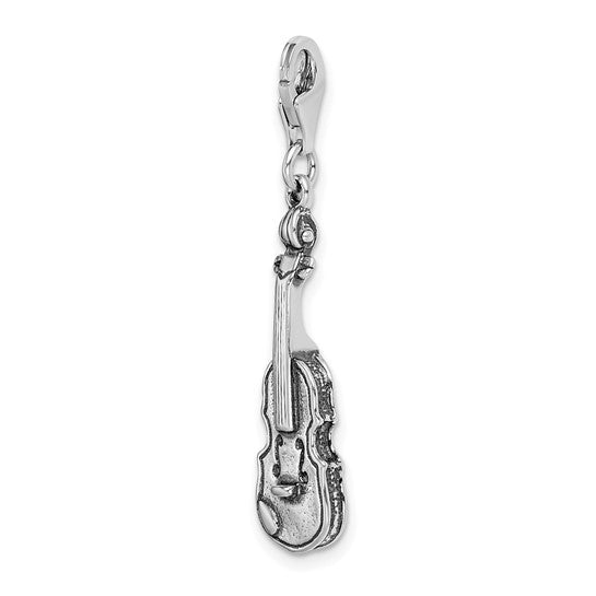 Amore La Vita Sterling Silver Antique Style Violin 3D Charm