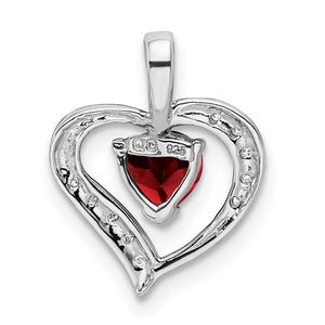 Sterling Silver Genuine Natural Garnet and Diamond Heart Pendant Charm