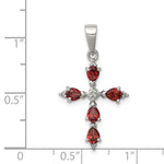 Kép betöltése a galériamegjelenítőbe: Sterling Silver Genuine Natural Garnet and Diamond Cross Pendant Charm
