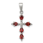 將圖片載入圖庫檢視器 Sterling Silver Genuine Natural Garnet and Diamond Cross Pendant Charm
