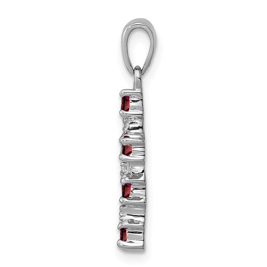 Sterling Silver Genuine Natural Garnet and Diamond Accent Cross Pendant Charm