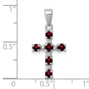 Sterling Silver Genuine Natural Garnet and Diamond Accent Cross Pendant Charm