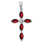 Lataa kuva Galleria-katseluun, Sterling Silver Genuine Natural Garnet and Diamond Cross Pendant Charm
