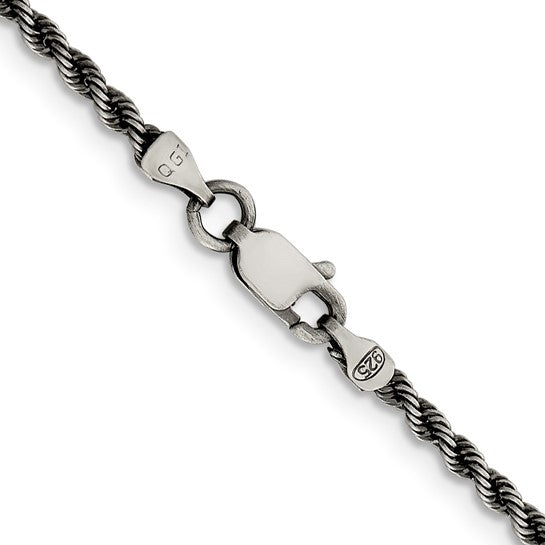 Sterling Silver 2.3mm Rope Bracelet Anklet Pendant Charm Necklace Chain Antique Style