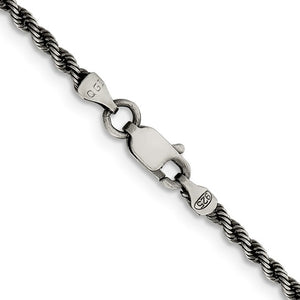 Sterling Silver 2.3mm Rope Bracelet Anklet Pendant Charm Necklace Chain Antique Style