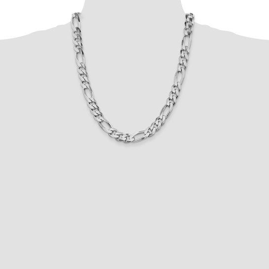 Sterling Silver 10.75mm Figaro Bracelet Necklace Choker Chain Rhodium Plated