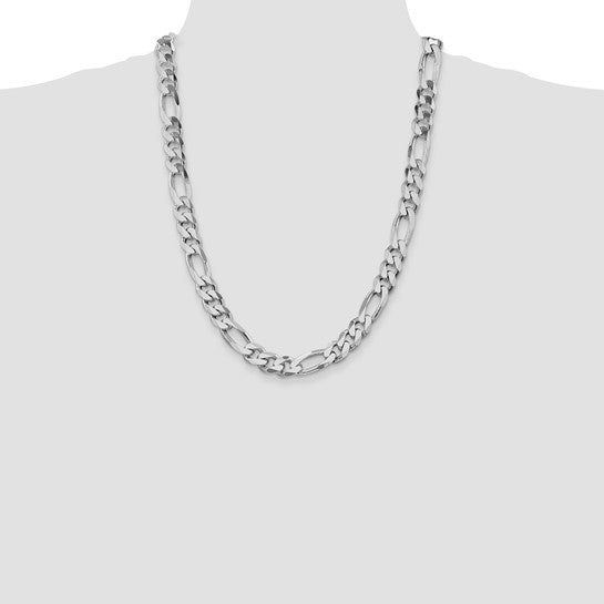 Sterling Silver 10.75mm Figaro Bracelet Necklace Choker Chain Rhodium Plated