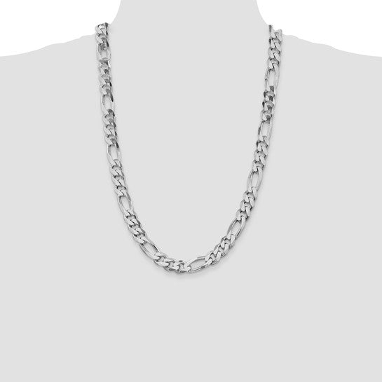 Sterling Silver 10.75mm Figaro Bracelet Necklace Choker Chain Rhodium Plated