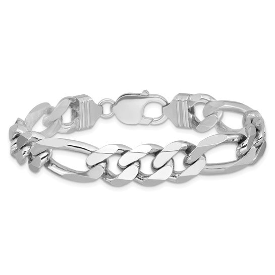 Sterling Silver 10.75mm Figaro Bracelet Necklace Choker Chain Rhodium Plated