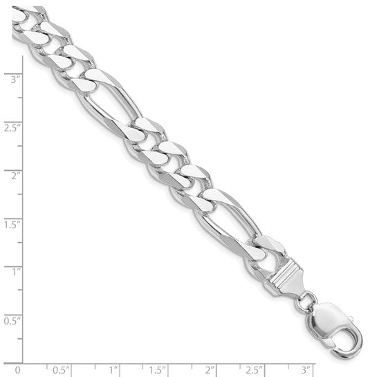 Sterling Silver 10.75mm Figaro Bracelet Necklace Choker Chain Rhodium Plated