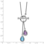 Charger l&#39;image dans la galerie, Sterling Silver Amethyst and Blue Topaz Pear Shaped Lariat Y Drop Necklace Chain
