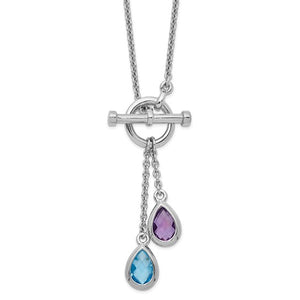 Sterling Silver Amethyst and Blue Topaz Pear Shaped Lariat Y Drop Necklace Chain