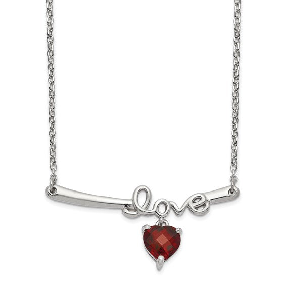 Sterling Silver Garnet Heart Love Choker Necklace Chain