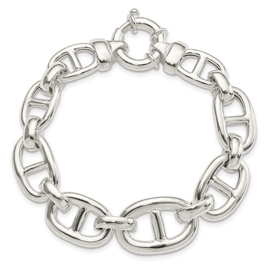 Sterling Silver Anchor Link Fancy Chunky Big Bold Statement Bracelet