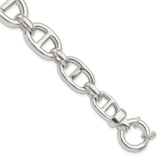 Sterling Silver Anchor Link Fancy Chunky Big Bold Statement Bracelet