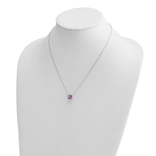 Sterling Silver Amethyst Square Necklace Chain 16 inches with 2 inch Extender