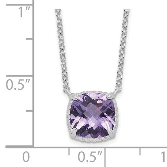 Sterling Silver Amethyst Square Necklace Chain 16 inches with 2 inch Extender