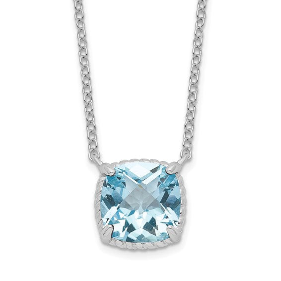 Sterling Silver Blue Topaz Square Necklace Chain 16 inches with 2 inch Extender