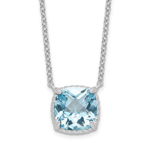 Sterling Silver Blue Topaz Square Necklace Chain 16 inches with 2 inch Extender