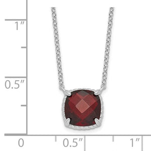 Sterling Silver Garnet Square Necklace Chain 16 inches with 2 inch Extender