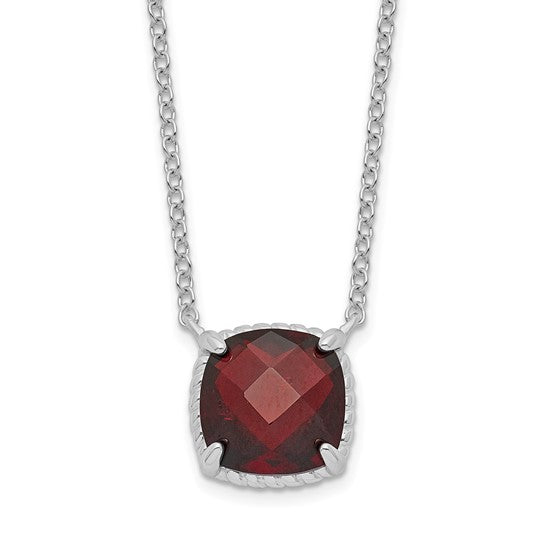 Sterling Silver Garnet Square Necklace Chain 16 inches with 2 inch Extender