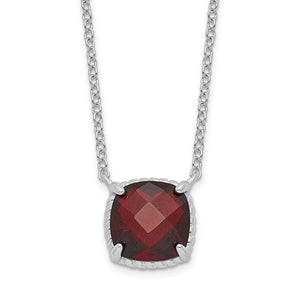 Sterling Silver Garnet Square Necklace Chain 16 inches with 2 inch Extender