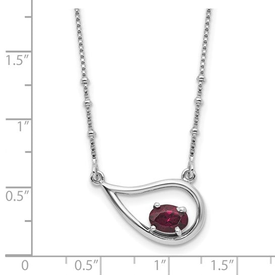 Sterling Silver Garnet Oval Teardrop Choker Necklace Chain