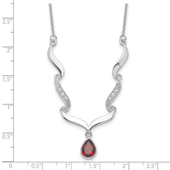 Sterling Silver Garnet and White Topaz Choker Necklace Chain