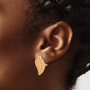 14k Yellow Rose Gold Two Tone Leaf Omega Back Earrings