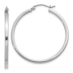 Indlæs billede til gallerivisning 14K White Gold Square Tube Round Hoop Earrings 35mm x 2mm
