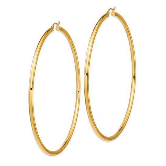 14K Yellow Gold 90mm x 3mm Extra Large Giant Gigantic Big Lightweight Round Classic Hoop Earrings
